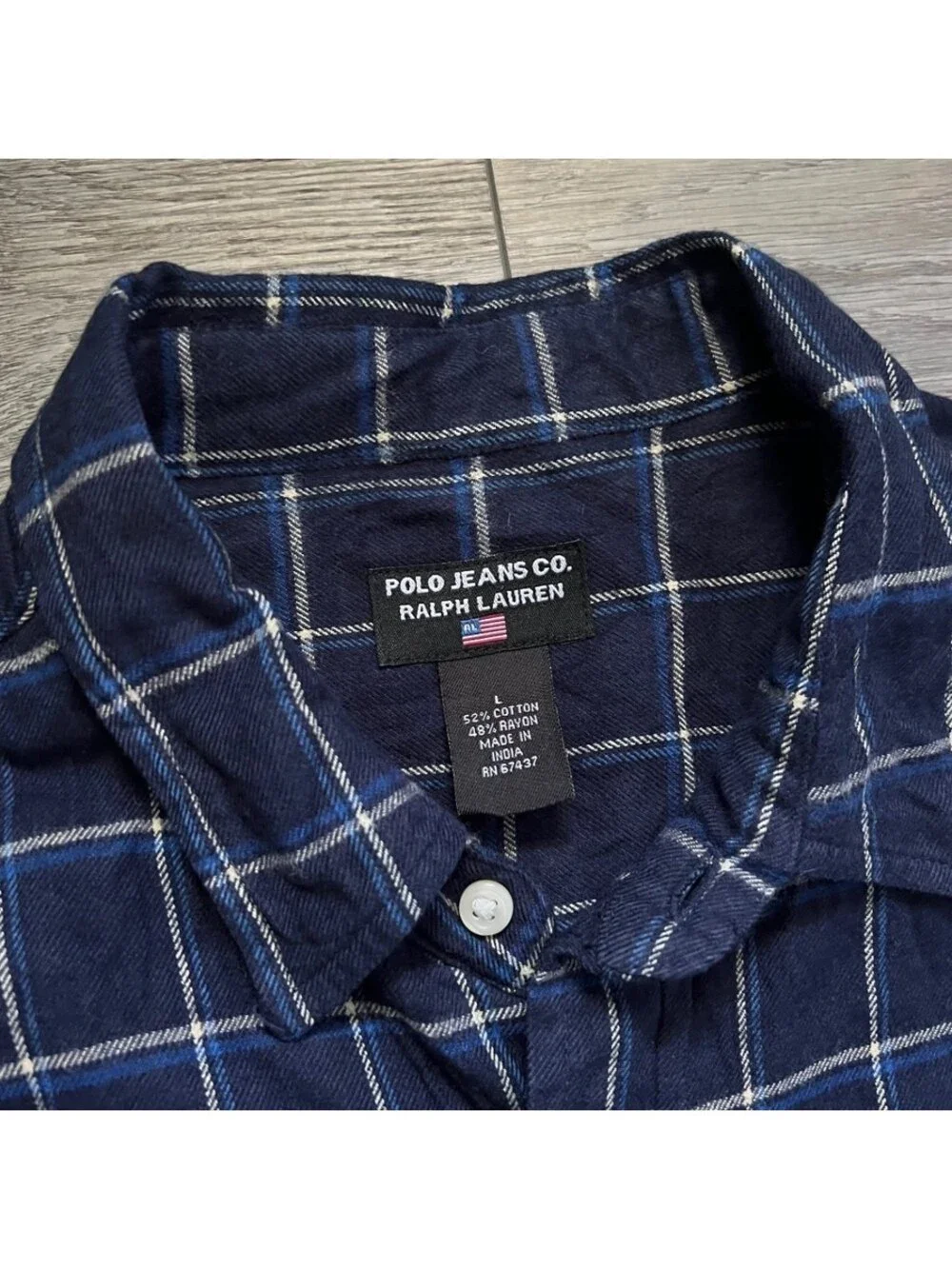 Polo Jeans Co Ralph Lauren Men's L Button-Up Shirt Flannel Plaid Shirt Rayon